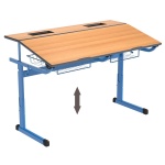 Schülertisch-2 Plätze, Ecoflex, höhenverstellbar, mit neigbarer Tischplatte 